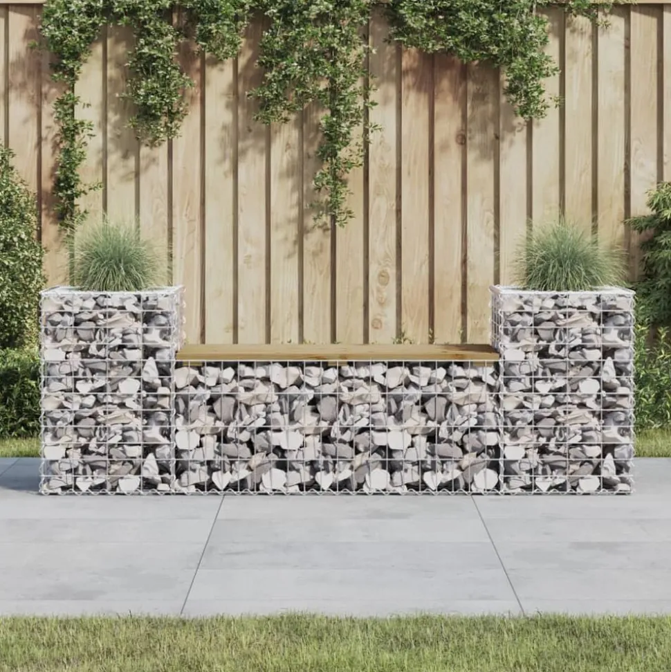 vidaXL Banc de jardin design gabion 183x41x60,5cm bois de pin imprégné