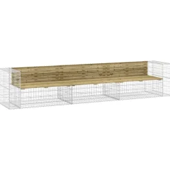 vidaXL Banc de jardin design gabion 347x71x65,5cm bois de pin imprégné