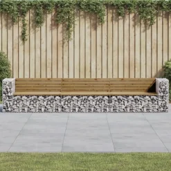 vidaXL Banc de jardin design gabion 347x71x65,5cm bois de pin imprégné