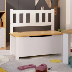 vidaXL Banc de rangement pour enfants Blanc et beige 60x30x55 cm MDF