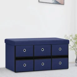 vidaXL Banc de rangement pliable Bleu 76x38x38 cm Faux lin