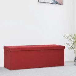vidaXL Banc de rangement pliable Rouge bordeaux Faux lin