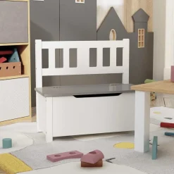vidaXL Banc de rangement pour enfants Blanc et gris 60x30x55 cm MDF