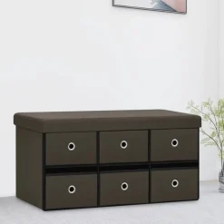 vidaXL Banc de rangement pliable Marron foncé 76x38x38 cm Faux lin