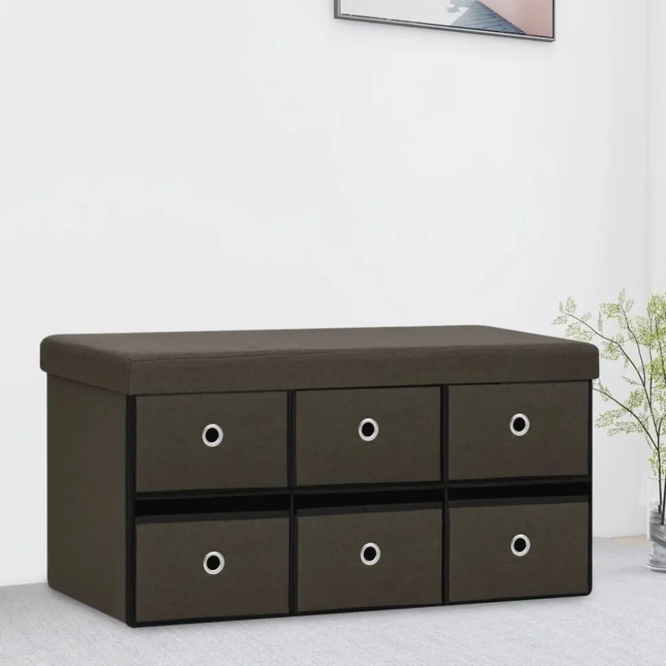 vidaXL Banc de rangement pliable Marron foncé 76x38x38 cm Faux lin