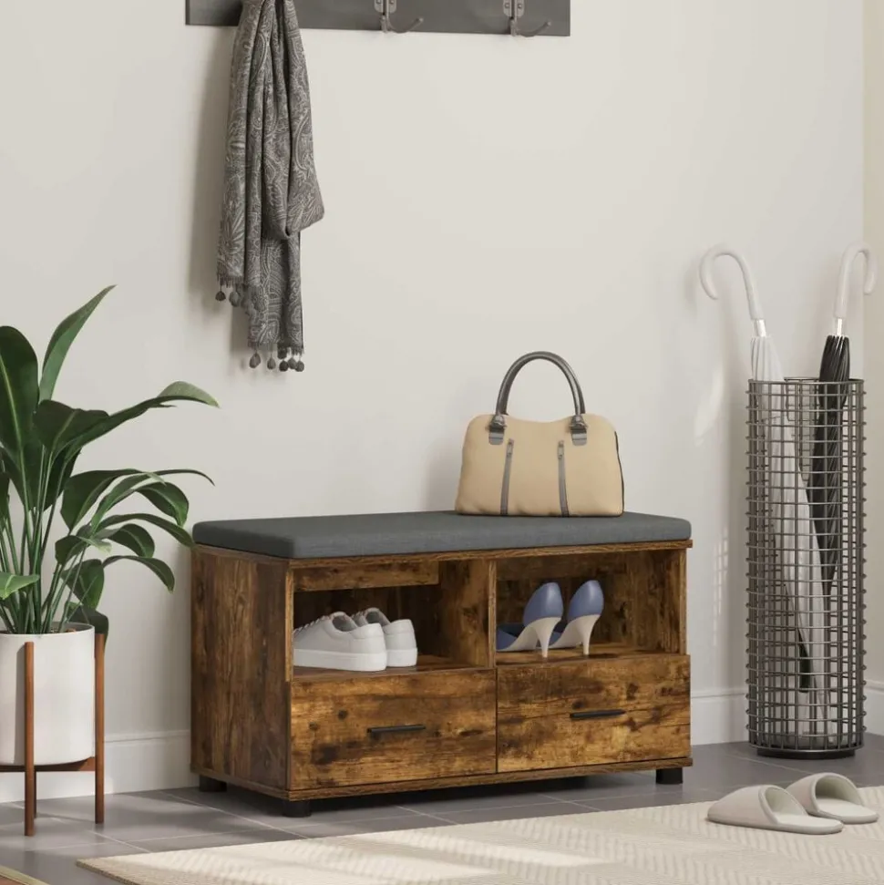 vidaXL Banc d'entrée avec coussin Chêne Fumé 80 x 38 x 46 cm