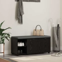 vidaXL Banc d'entrée avec coussin Chêne Noir 100 x 38 x 46 cm