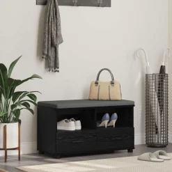 vidaXL Banc d'entrée avec coussin Chêne Noir 80 x 38 x 46 cm