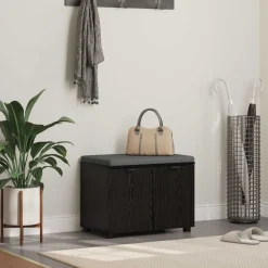 vidaXL Banc d'entrée avec coussin Chêne Noir 60 x 38 x 46 cm