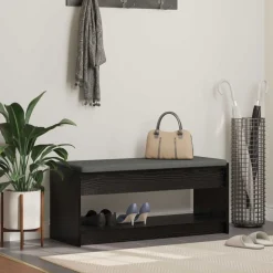 vidaXL Banc d'entrée avec coussin Chêne Noir 103 x 38 x 45 cm