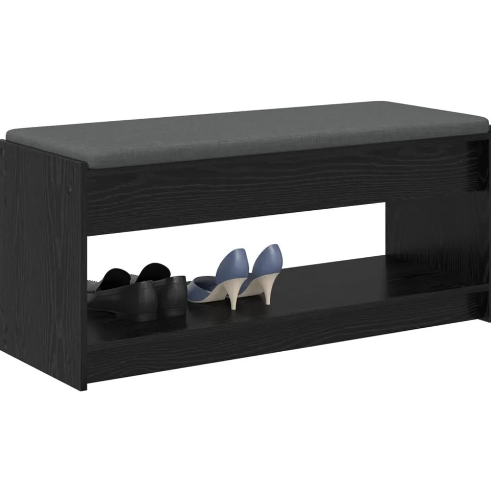 vidaXL Banc d'entrée avec coussin Chêne Noir 103 x 38 x 45 cm
