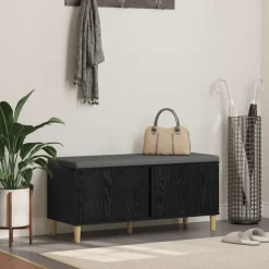 vidaXL Banc d'entrée avec coussin Chêne Noir 100 x 38 x 46 cm