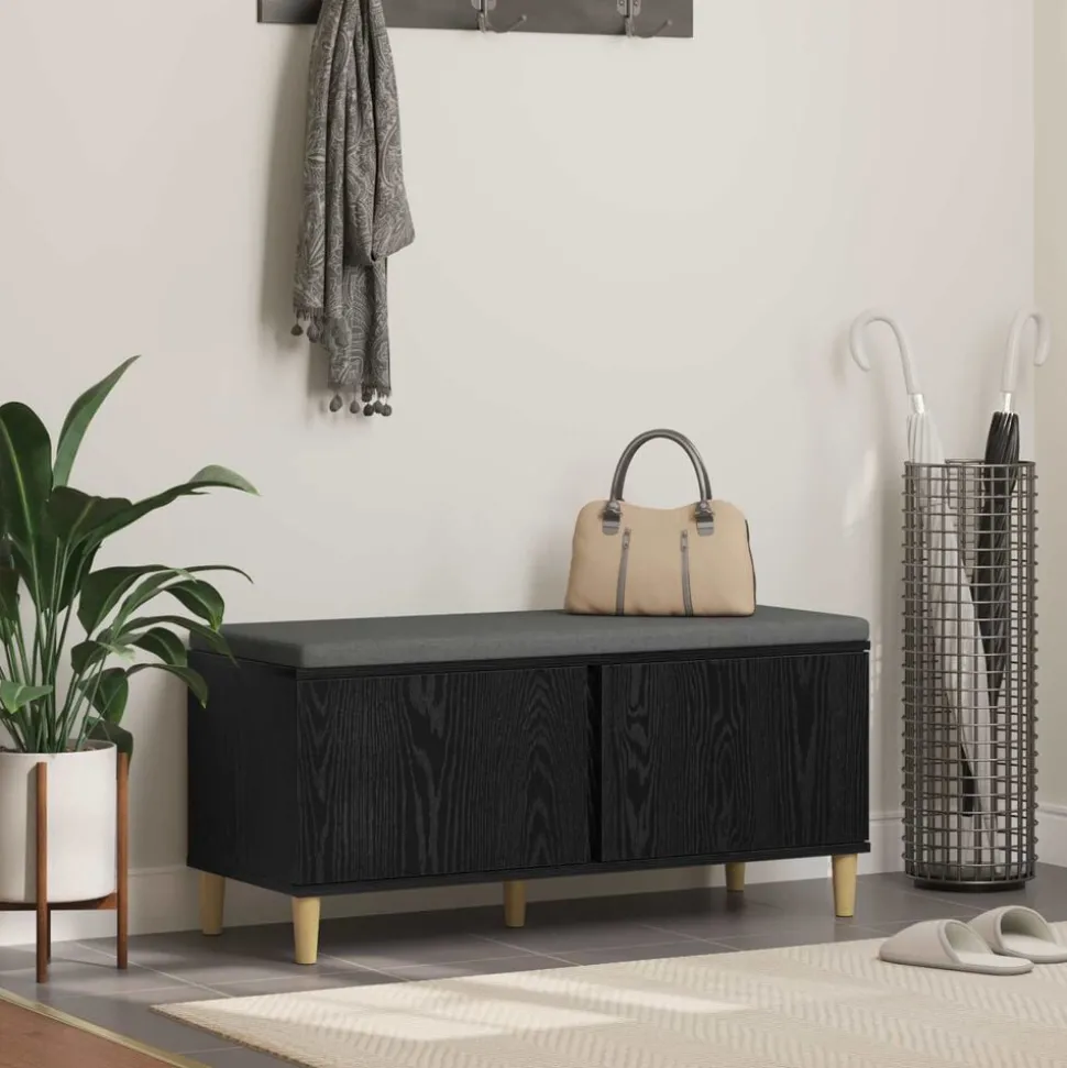 vidaXL Banc d'entrée avec coussin Chêne Noir 100 x 38 x 46 cm