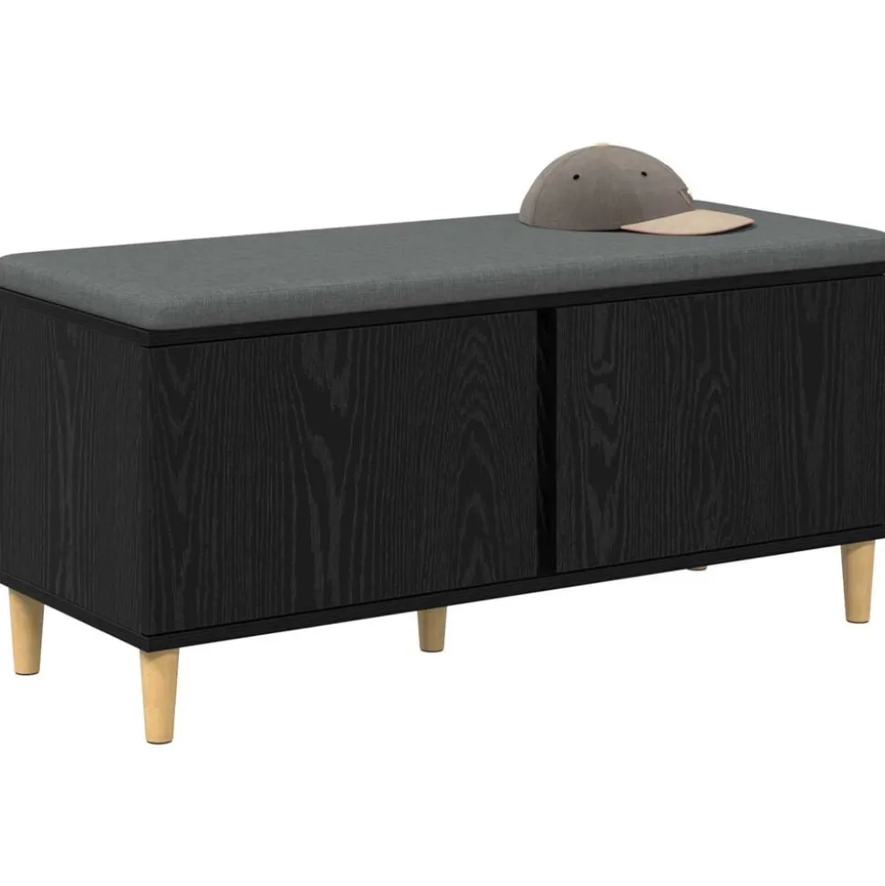 vidaXL Banc d'entrée avec coussin Chêne Noir 100 x 38 x 46 cm
