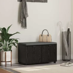 vidaXL Banc d'entrée avec coussin Chêne Noir 80 x 38 x 46 cm