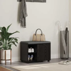 vidaXL Banc d'entrée avec coussin Chêne Noir 60 x 38 x 46 cm