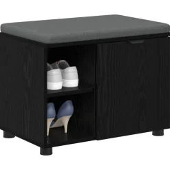 vidaXL Banc d'entrée avec coussin Chêne Noir 60 x 38 x 46 cm