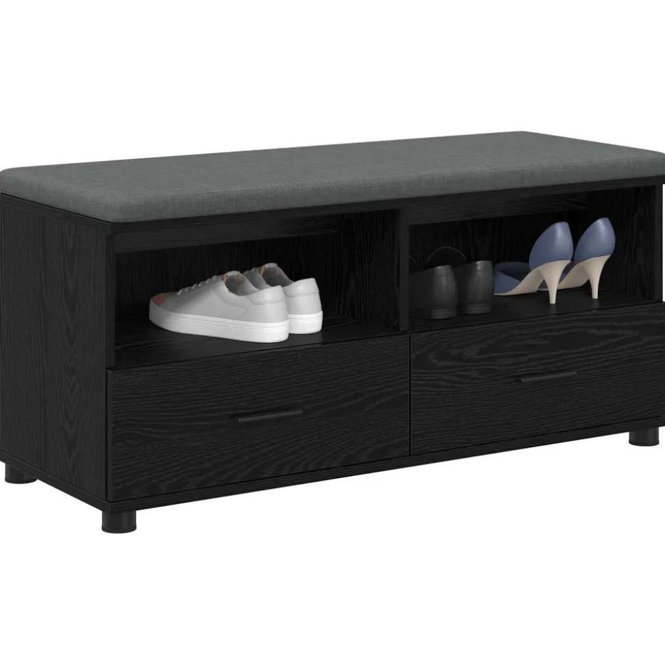 vidaXL Banc d'entrée avec coussin Chêne Noir 100 x 38 x 46 cm