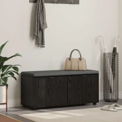 vidaXL Banc d'entrée avec coussin Chêne Noir 100 x 38 x 46 cm