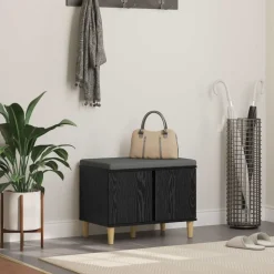 vidaXL Banc d'entrée avec coussin Chêne Noir 60 x 38 x 46 cm