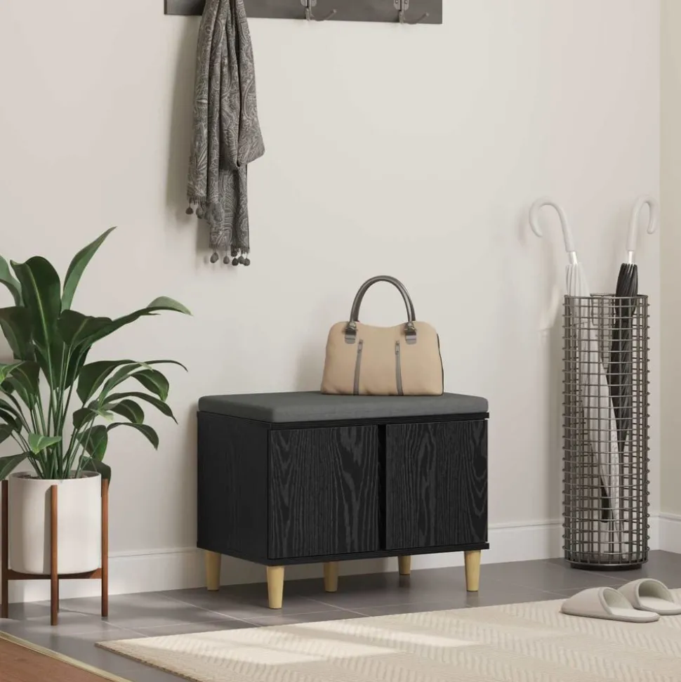 vidaXL Banc d'entrée avec coussin Chêne Noir 60 x 38 x 46 cm