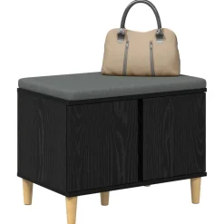 vidaXL Banc d'entrée avec coussin Chêne Noir 60 x 38 x 46 cm