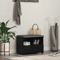 vidaXL Banc d'entrée avec coussin Chêne Noir 60 x 38 x 46 cm