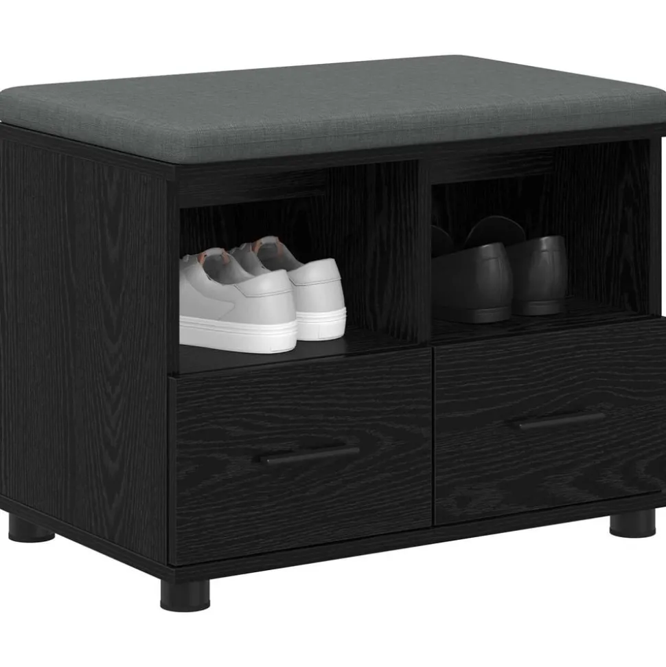 vidaXL Banc d'entrée avec coussin Chêne Noir 60 x 38 x 46 cm