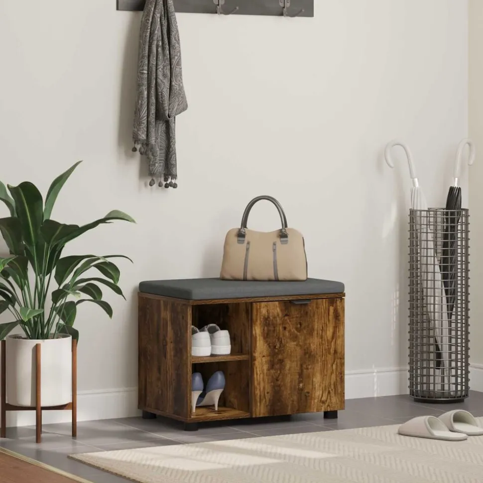 vidaXL Banc d'entrée avec coussin Chêne Fumé 60 x 38 x 46 cm