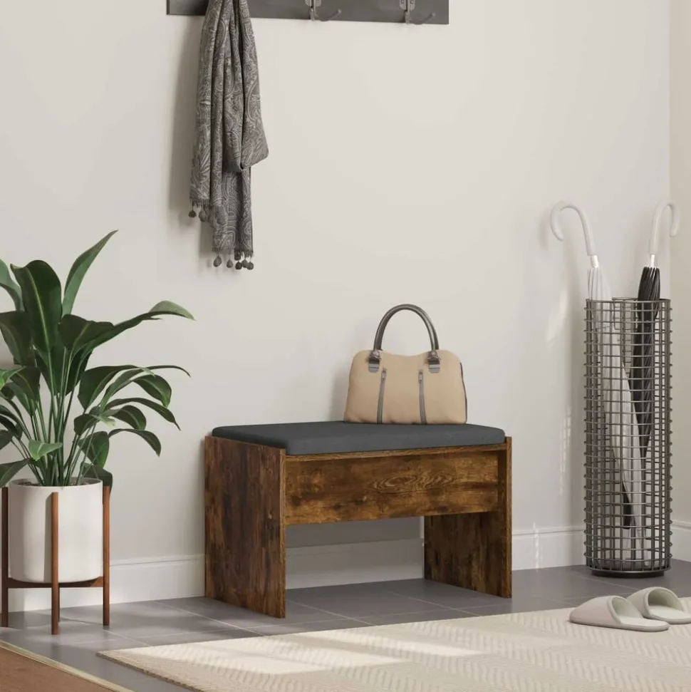 vidaXL Banc d'entrée avec coussin Chêne fumé 63 x 38 x 40 cm