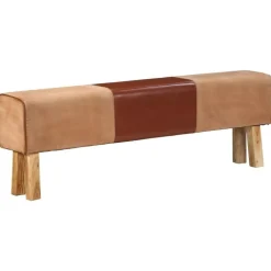 vidaXL Banc saut de cheval 160 cm Marron Cuir véritable et bois acacia