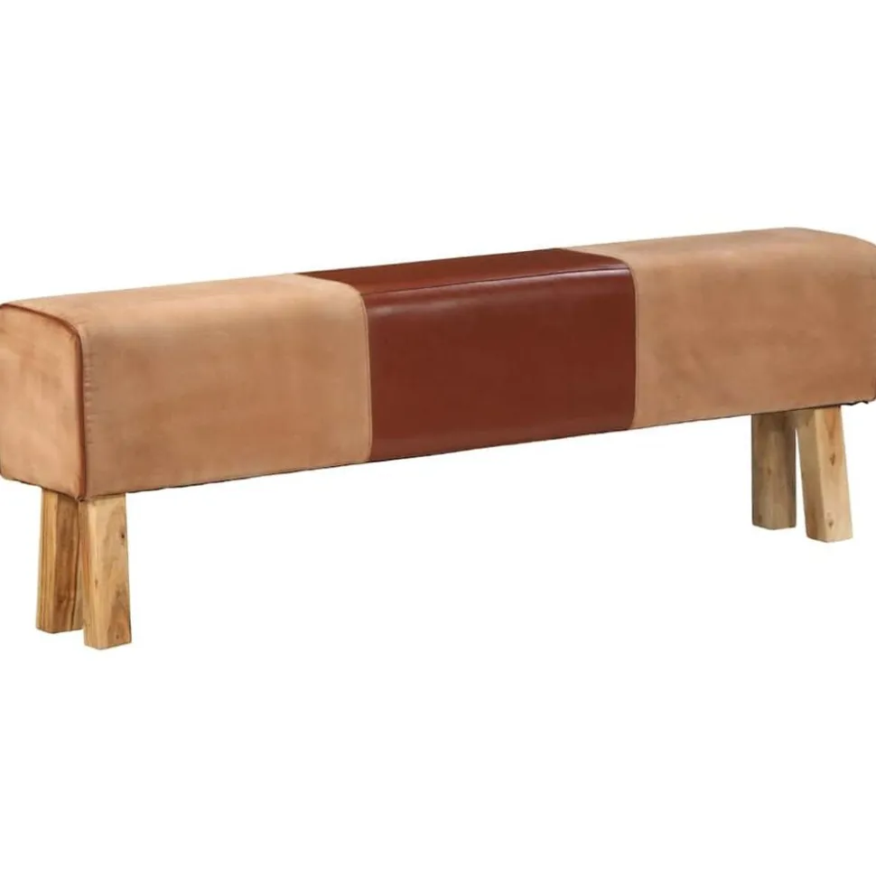 vidaXL Banc saut de cheval 160 cm Marron Cuir véritable et bois acacia