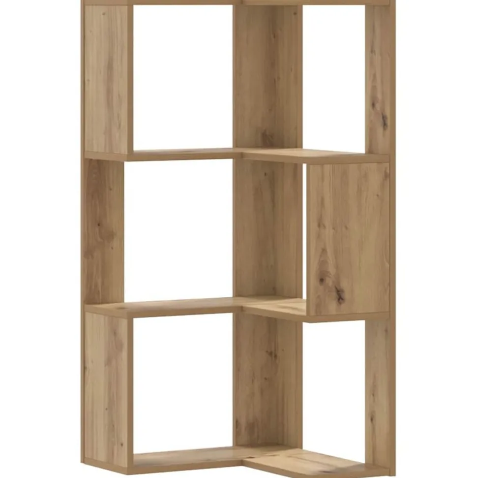 vidaXL Bibliothèque d'angle 3 niveaux chêne artisanal bois ingénierie