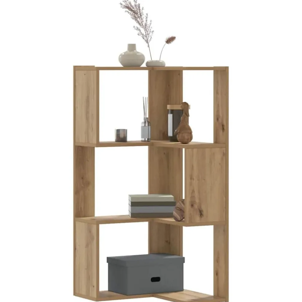 vidaXL Bibliothèque d'angle 3 niveaux chêne artisanal bois ingénierie