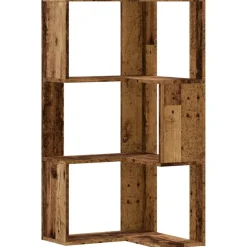 vidaXL Bibliothèque d'angle à 3 niveaux vieux bois bois d'ingénierie