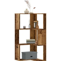 vidaXL Bibliothèque d'angle à 3 niveaux vieux bois bois d'ingénierie