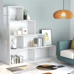 vidaXL Bibliothèque/Séparateur de pièce Blanc brillant Bois ingénierie