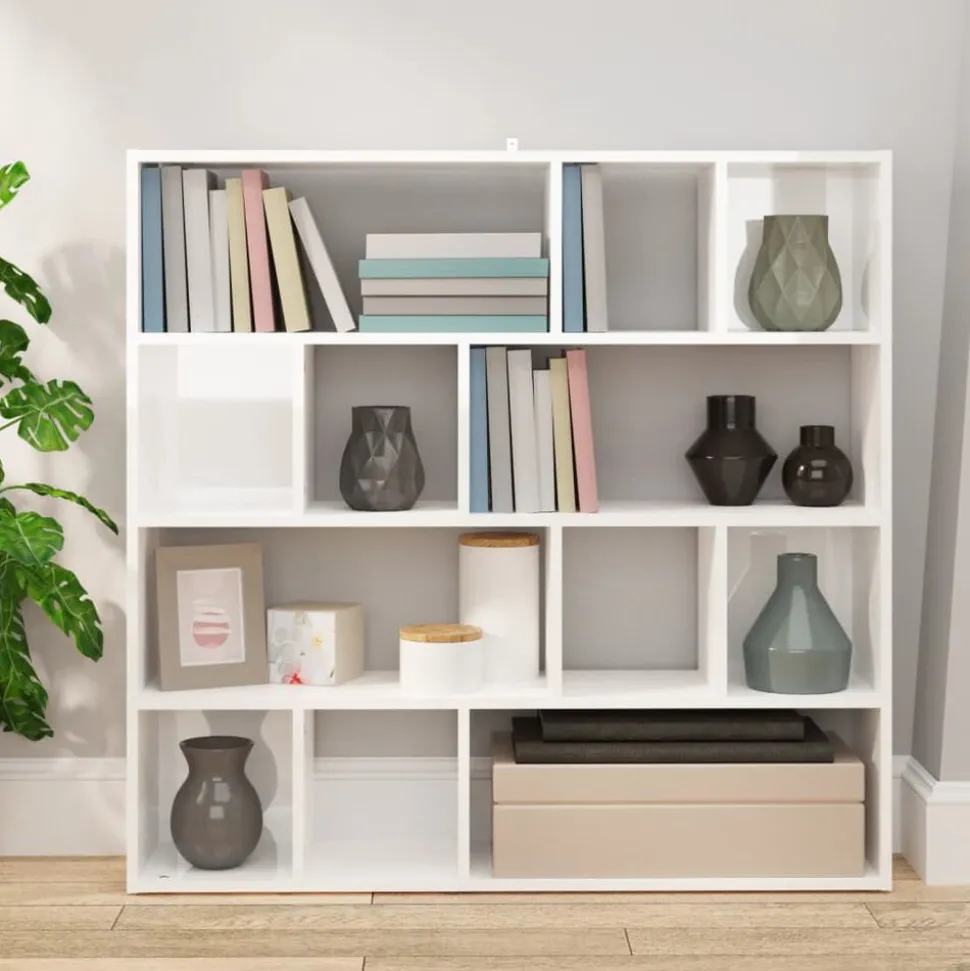 vidaXL Bibliothèque/Séparateur de pièce Blanc brillant 105x24x102 cm