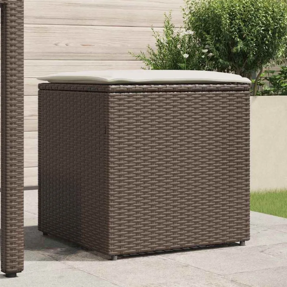 vidaXL Boîte à coussins avec stockage Marron 50 x 50 x 50 cm polyrotin