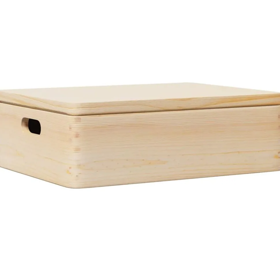 vidaXL Boîte en bois avec couvercle et poignées bois de pin massif