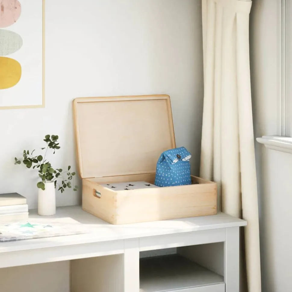 vidaXL Boîte en bois avec couvercle et poignées bois de pin massif