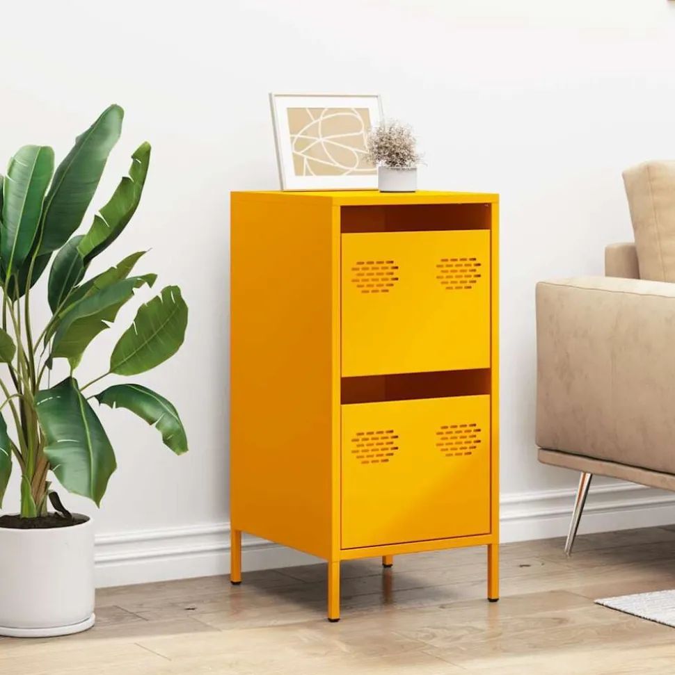 vidaXL Buffet jaune moutarde 35x39x73,5 cm acier laminé à froid
