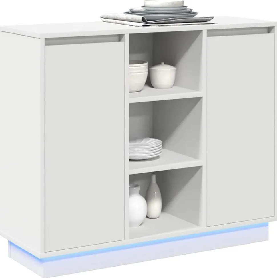 vidaXL Buffet LED Blanc 90 x 32 x 75 cm Bois d'ingénierie