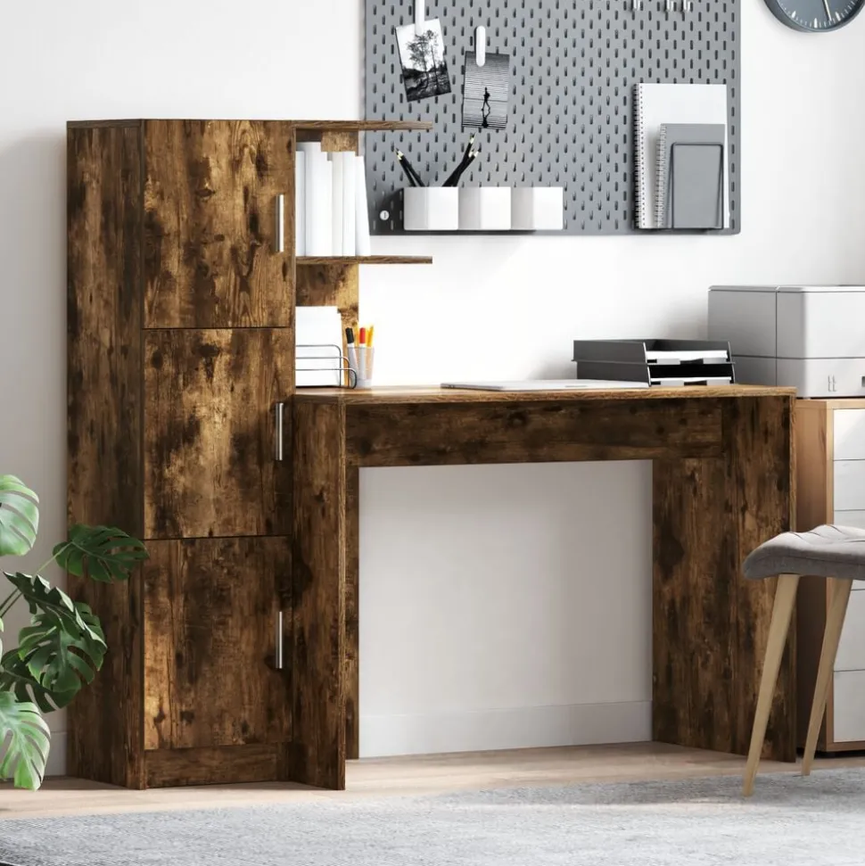 vidaXL Bureau 2 pcs Chêne fumé