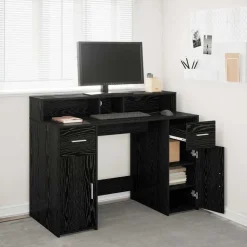 vidaXL Bureau avec porte Chêne noir 120 x 55 x 91 cm Bois d'ingénierie