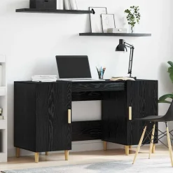 vidaXL Bureau avec porte Chêne noir 140 x 50 x 75 cm Bois d'ingénierie