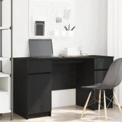 vidaXL Bureau avec porte Chêne noir 140 x 49 x 76 cm Bois d'ingénierie