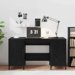 vidaXL Bureau avec porte Chêne noir 140 x 50 x 75 cm Bois d'ingénierie