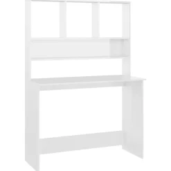 vidaXL Bureau avec étagères Blanc brillant 110 x 45 x 157 cm Aggloméré