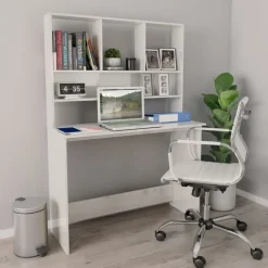 vidaXL Bureau avec étagères Blanc brillant 110 x 45 x 157 cm Aggloméré